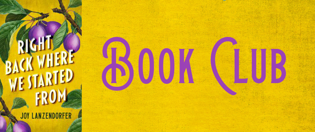 book club banner book- purple text
