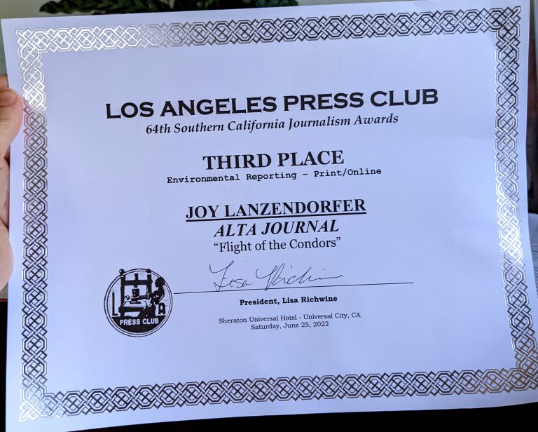 Los Angeles Press Club award